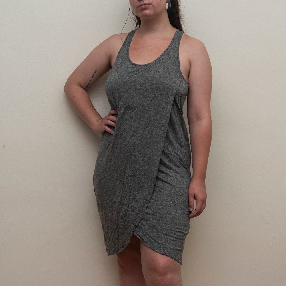 GREY RACERBACK WRAP DRESS